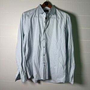 7 Diamonds Premium Button Down Shirt Men's Size XXL Light Blue and White Stripe